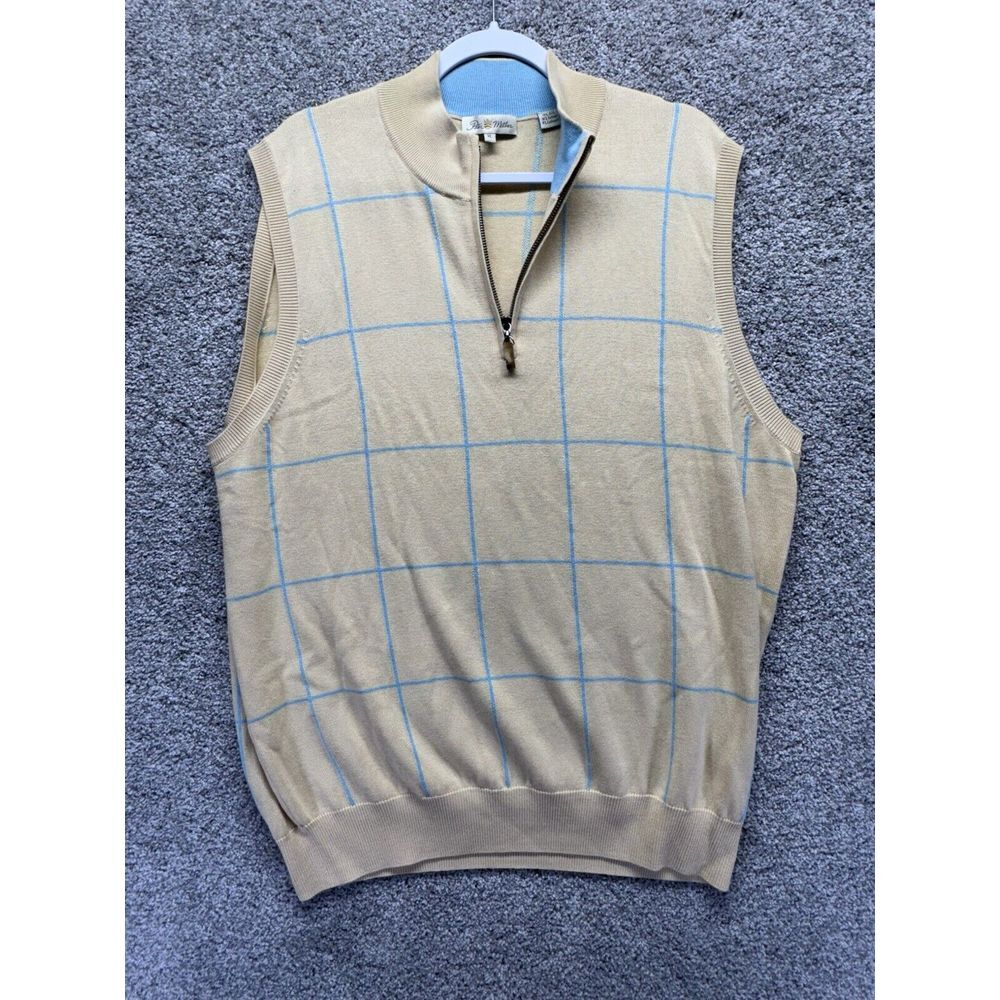 Peter Millar Sweater Mens XL Beige 1/4 Zip‎ Sleeveless Vest Silk Cotton Cashmere